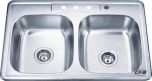Double equal self-rimming kitchen sink with four-hole faucet punching